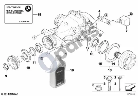 BMW 1 E81 E87 diferencialo pavara / išėjimas – schema