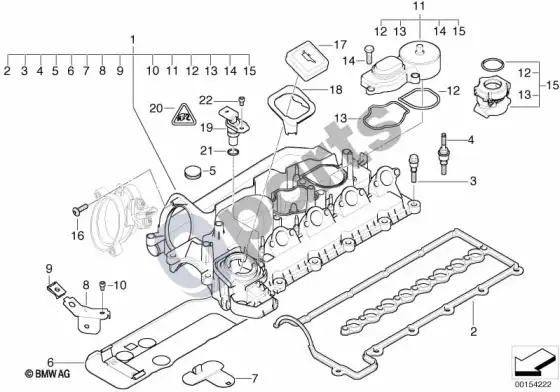 BMW 1 E81 E87 cilindrų galvutės dangtis (E87 118D, E87 120D) – schema