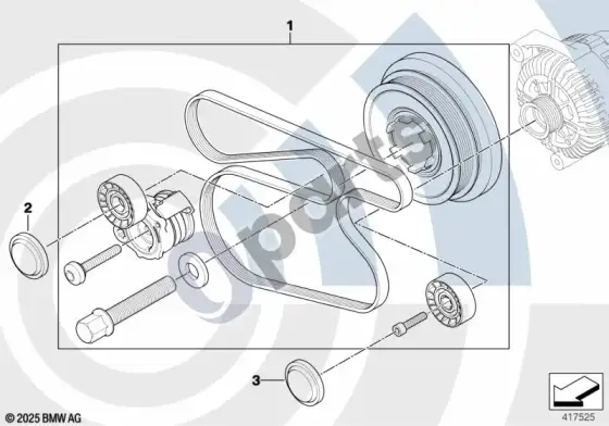 BMW 1 E81 E87 diržinių pavarų remonto komplektas, value line (E87 118D, E87 120D) – schema