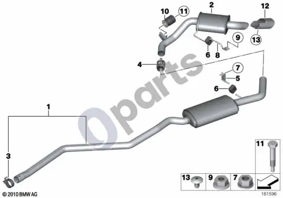 BMW 1 E81 E87 išmetimo sistema, galinė (E87 118D, E87 120D) – schema