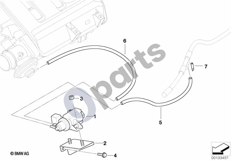 BMW 1 E81 E87 (2004–2011) Vakuuminis valdymas, EGR (E87 118D, E87 120D) schema – pozicija 01: Slėgio keitiklis