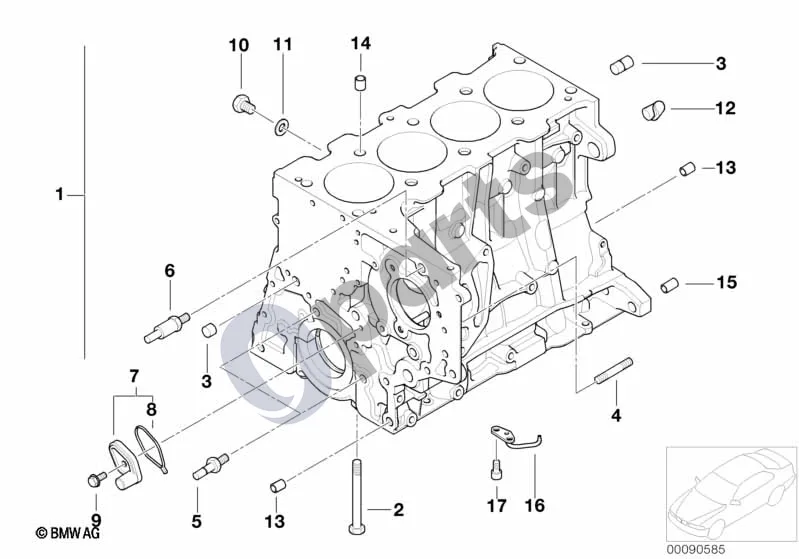 BMW 1 E81 E87 (2004–2011) Variklio blokas (E87 118D, E87 120D) schema – pozicija 14: Kaištis