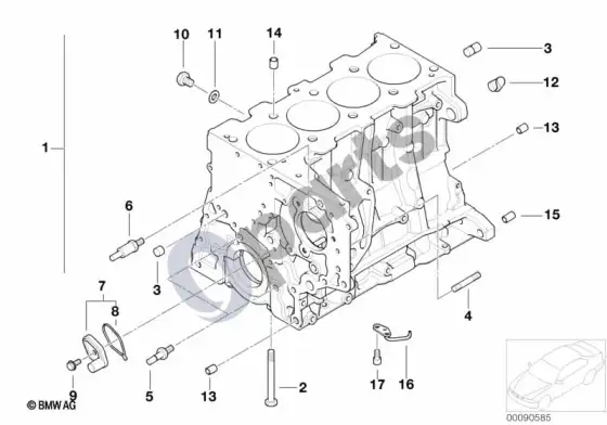 BMW 1 E81 E87 variklio blokas (E87 118D, E87 120D) – schema