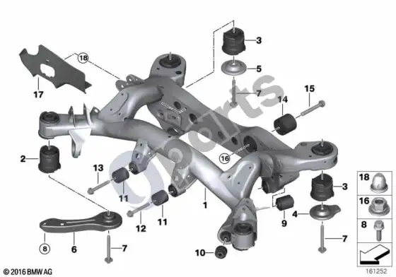 BMW 1 E81 E87 galinės ašies rėmas (E87 118D) – schema