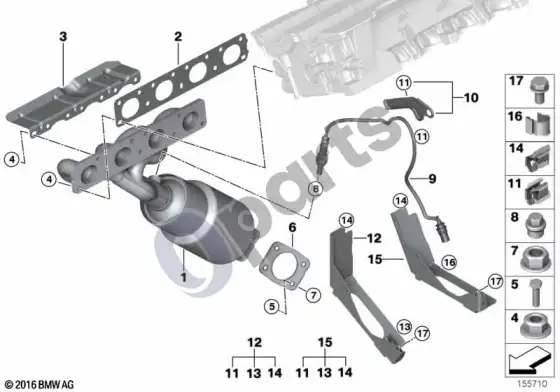 BMW 1 E81 E87 išmetimo kolektorius su katalizatoriumi (E87 118I) – schema