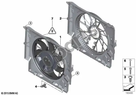 BMW 1 E81 E87 ventiliatoriaus gaubtas, tvirtinimo detalės (E87 120D) – schema