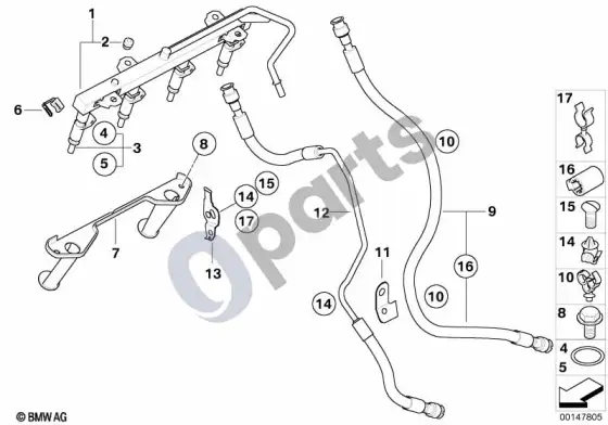 BMW 1 E81 E87 degalų įpurškimo sistema / purkštukas (E87 120I) – schema