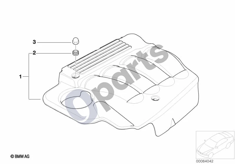 BMW 1 E81 E87 (2004–2011) Variklio akustika (E87 120I) schema – pozicija 01: Akustinis dangtis