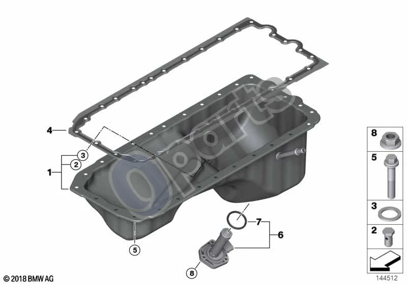 BMW 1 E81 E87 (2004–2011) Alyvos karteris (E87 130I) schema – pozicija 01: Alyvos karteris