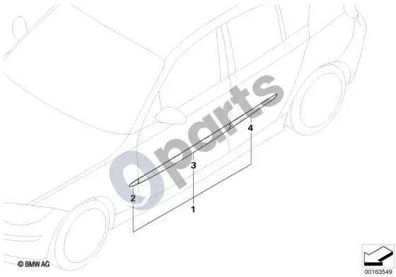 BMW 1 E81 E87 apsauginės juostelės, šoninės (E87 LCI 116D, E87 116I) – schema
