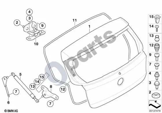 BMW 1 E81 E87 atskiros bagažinės dangčio dalys (E87 LCI 116D, E87 116I) – schema