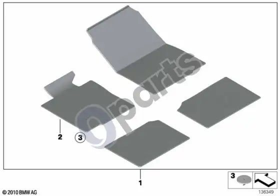 BMW 1 E81 E87 grindų kilimėliai velūriniai (E87 LCI 116D, E87 116I) – schema