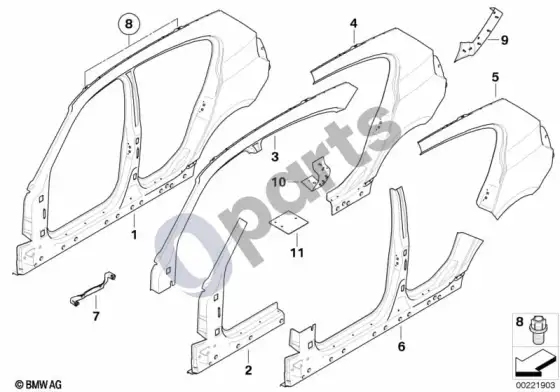 BMW 1 E81 E87 šoninis rėmas (E87 LCI 116D, E87 116I) – schema