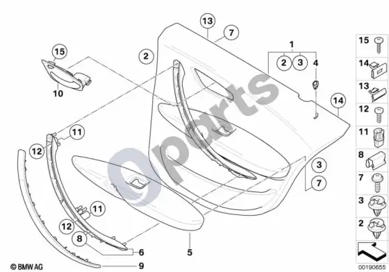 BMW 1 E81 E87 galinė durų apdaila – schema