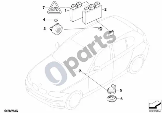 BMW 1 E81 E87 parkavimo atstumo kontrolė (PDC, E87 LCI 116D) – schema