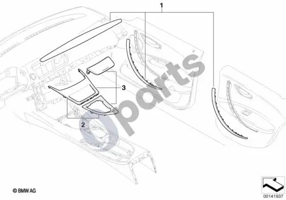 BMW 1 E81 E87 tauriosios medienos apdaila – schema