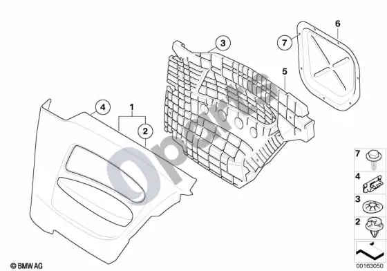 BMW 1 E81 E87 galinė šoninė apdailos plokštė – schema