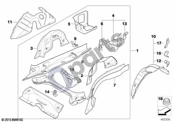 BMW 1 E81 E87 galinės grindų dalys, išorinės – schema