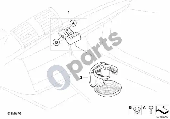 BMW 1 E81 E87 gėrimų laikiklio papildomas montavimas – schema