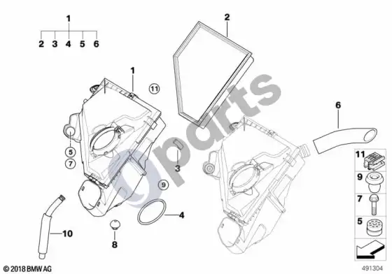 BMW 1 E81 E87 įsiurbimo oro duslintuvas / filtro elementas – schema