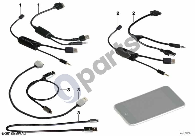 BMW 1 E81 E87 (2004–2011) Kabelio adapteris, Apple iPod / iPhone schema – pozicija 01: Muzikos adapteris, Apple iPod / iPhone