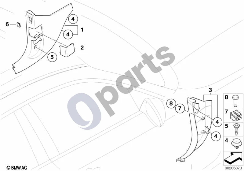BMW 1 E81 E87 (2004–2011) Kojų erdvės apdailos plokštė schema – pozicija 06: Mygtuko dangtelis