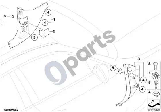 BMW 1 E81 E87 kojų erdvės apdailos plokštė – schema