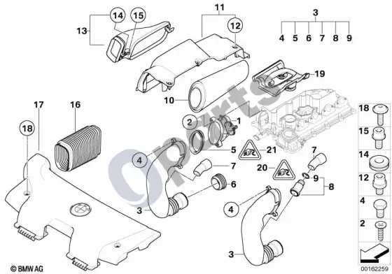 BMW 1 E81 E87 oro masės srauto jutiklis / įsiurbimo duslintuvas – schema