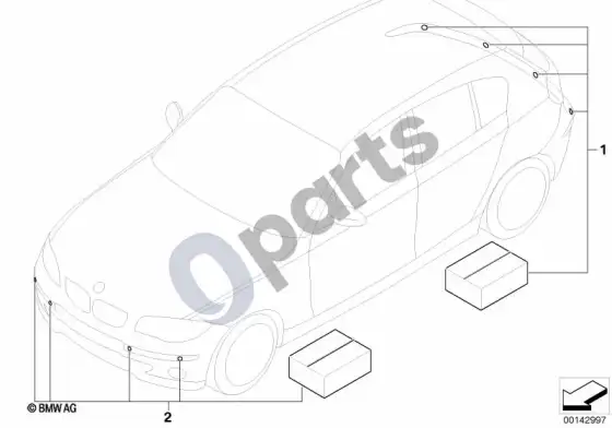 BMW 1 E81 E87 papildomos įrangos komplektas, PDC, priekinis ir galinis – schema