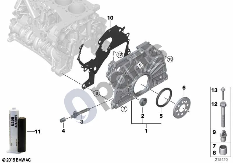 BMW 1 E81 E87 (2004–2011) Paskirstymo mechanizmo korpusas schema – pozicija 09: Aklė kamštis