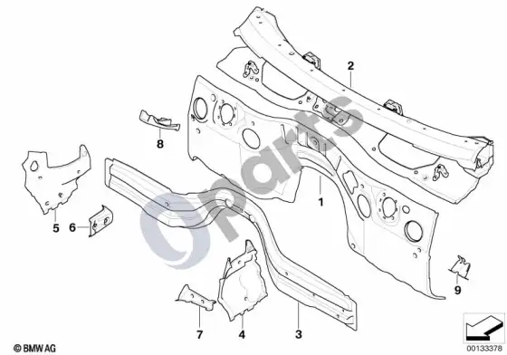 BMW 1 E81 E87 purslų sienelės dalys – schema