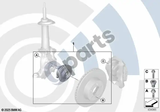 BMW 1 E81 E87 rato guolio remonto komplektas, priekinis – schema