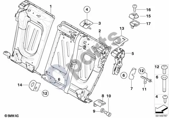 BMW 1 E81 E87 sėdynė, galinė, sėdynės rėmas, bazinė sėdynė – schema