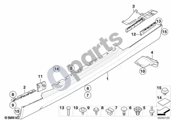 BMW 1 E81 E87 slenksčio / ratų arkos apdaila – schema