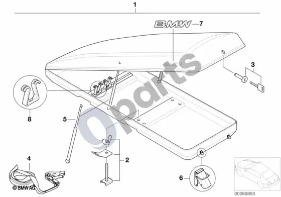 BMW 1 E81 E87 slidžių ir bagažo dėžė – schema