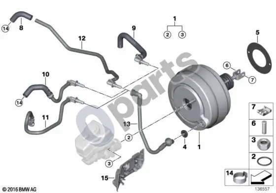 BMW 1 E81 E87 stabdžių stiprintuvo vakuumas – schema