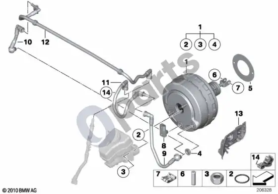 BMW 1 E81 E87 stiprintuvo vakuumas stabdžių sistemoje; 2009.09 - ... – schema