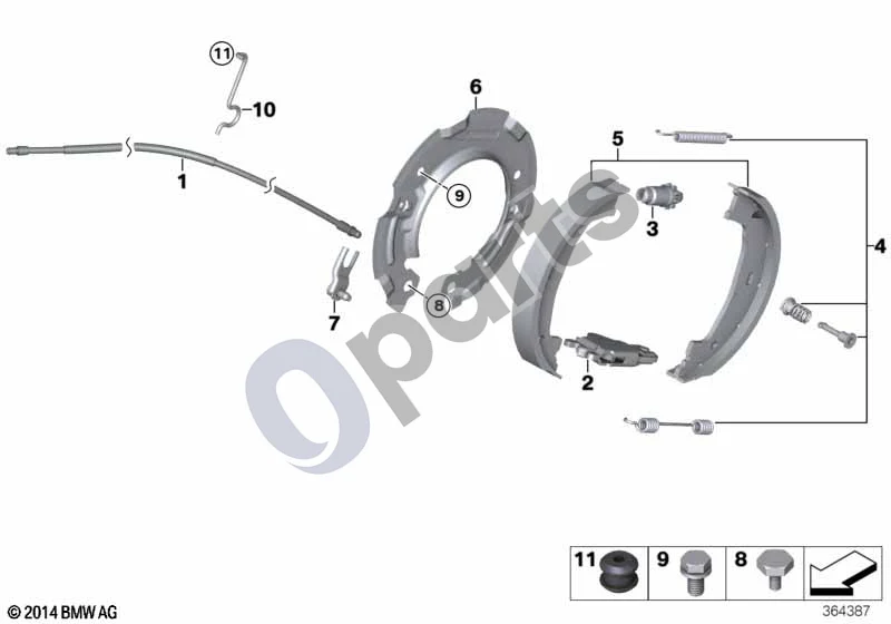 BMW 1 E81 E87 (2004–2011) Stovėjimo stabdys / stabdžių kaladėlės schema – pozicija 04: Remonto komplektas, spyruoklės