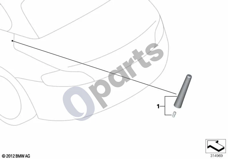 BMW 1 E81 E87 (2004–2011) Strypinė antena SPORT schema – pozicija 01: BMW stogo antena, Sport