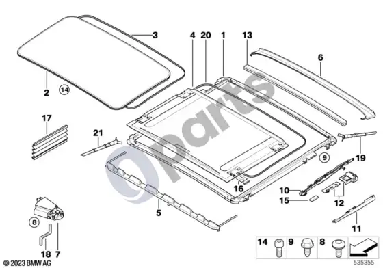 BMW 1 E81 E87 stumdomo stogo dangtis/lubų rėmas – schema