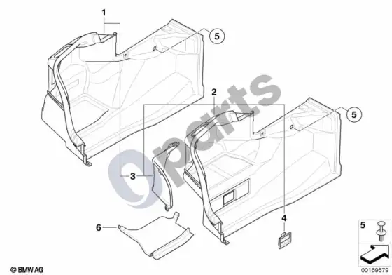 BMW 1 E82 E88 bagažinės apdaila, kairė – schema