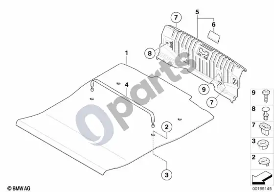 BMW 1 E82 E88 bagažinės grindų apdailos skydelis – schema