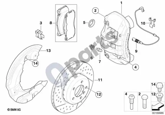 BMW 1 E82 E88 BMW performance priekinis ratų stabdys – schema