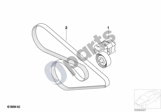 BMW 1 E82 E88 diržinė pavara, vandens siurblys / generatorius – schema