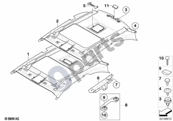 BMW 1 E82 E88 lubų apmušalas – schema