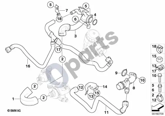 BMW 1 E82 E88 aušinimo sistemos vandens žarnos – schema