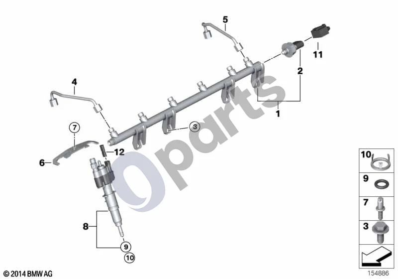 BMW 1 E82 E88 (2007–2014) Aukšto slėgio bėgelis / purkštukas / vamzdis (E88 135IN54) schema – pozicija 04: Aukšto slėgio vamzdis