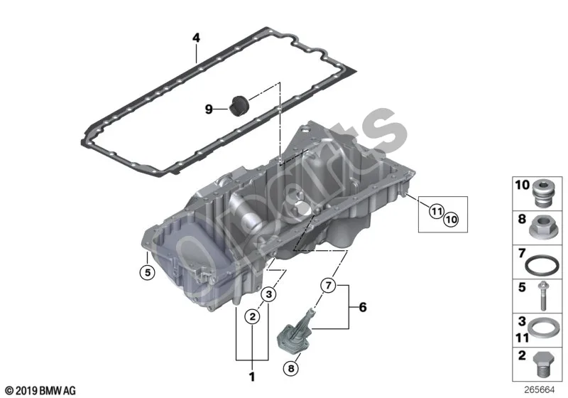 BMW 1 E82 E88 (2007–2014) Alyvos karteris (E82 135IN55, E88 135IN55) schema – pozicija 04: Profilinis tarpiklis