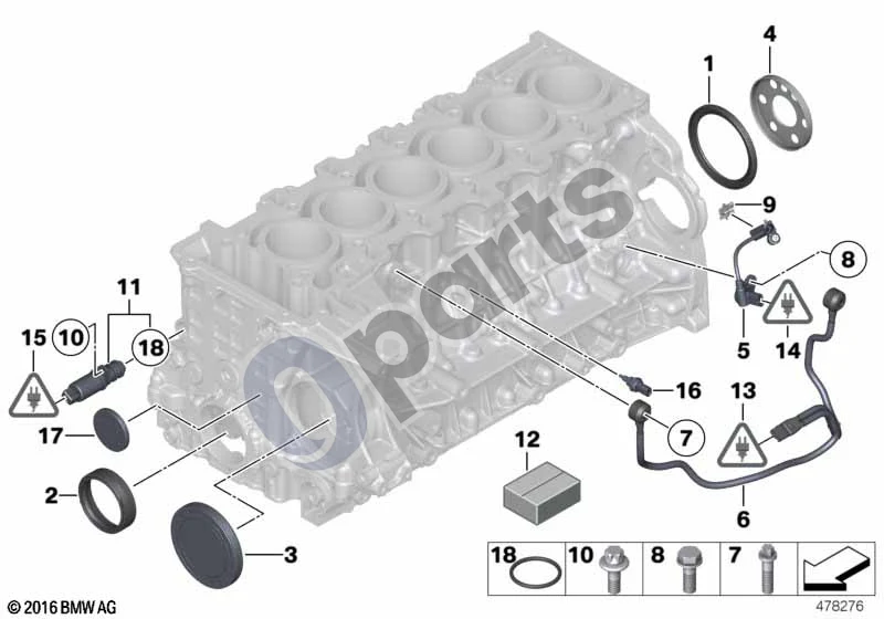 BMW 1 E82 E88 (2007–2014) Variklio bloko tvirtinimo detalės (E88 135IN55) schema – pozicija 11: Hidraulinis vožtuvas