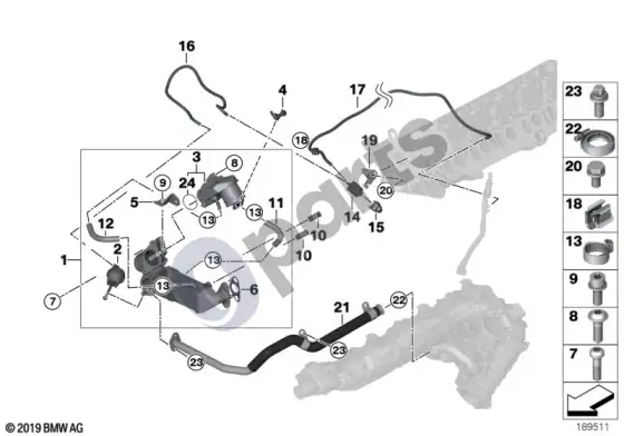 BMW 1 E82 E88 išmetamųjų teršalų mažinimo aušinimas; 2008.09 - ... – schema